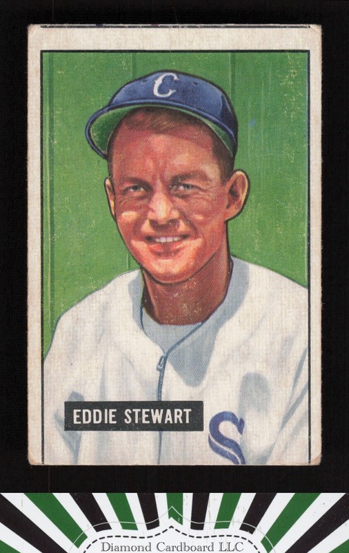 1951 Bowman #159 Bud Stewart VG (MISCUT), front