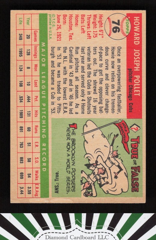 1955 Topps #76 Howie Pollet VGEX j, back