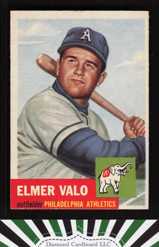 1953 Topps #122 Elmer Valo : Bio uses white text EX g, front