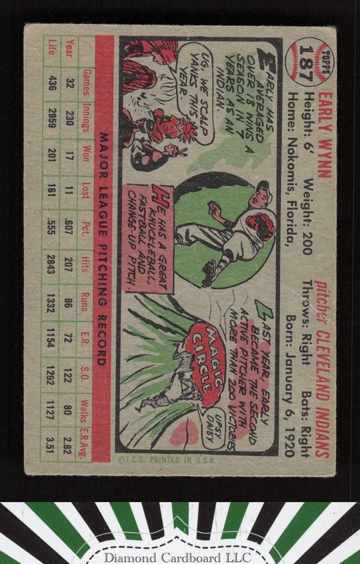 1956 Topps #187 Early Wynn VG+ i, back