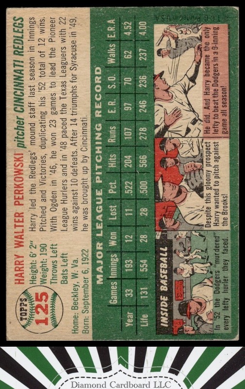 1954 Topps #125 Harry Perkowski VG+ f, back