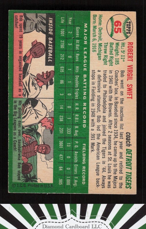 1954 Topps #65 Bob Swift EX m, back