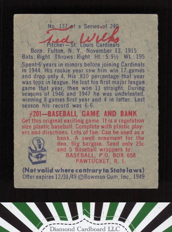 1949 Bowman #137 Ted Wilks EX [CENTERED] a, back