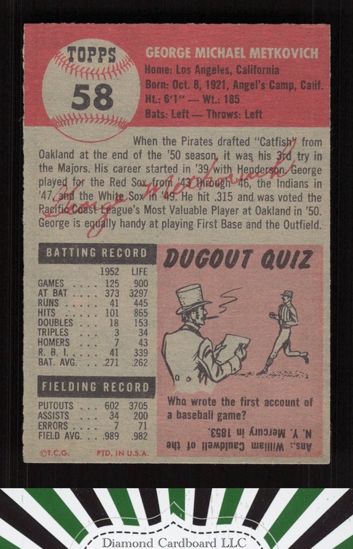 1953 Topps #58 George Metkovich EX h, back