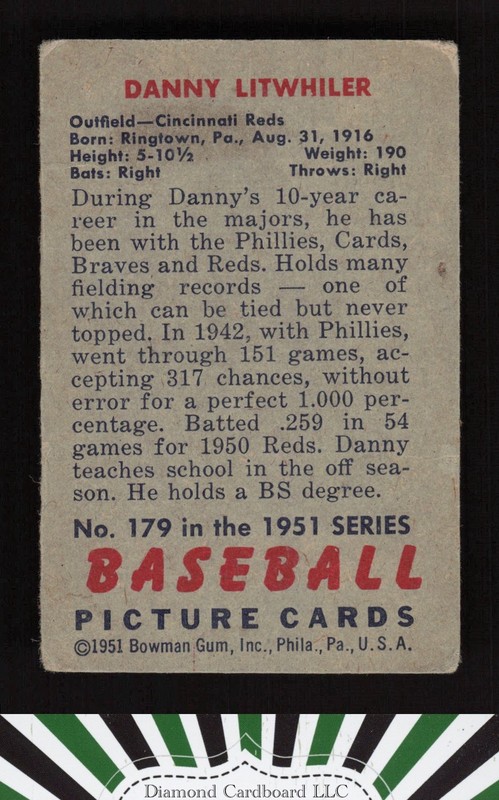 1951 Bowman #179 Danny Litwhiler GD, back