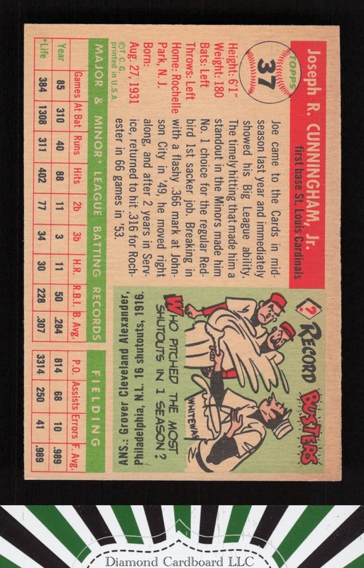 1955 Topps #37 Joe Cunningham EX f, back