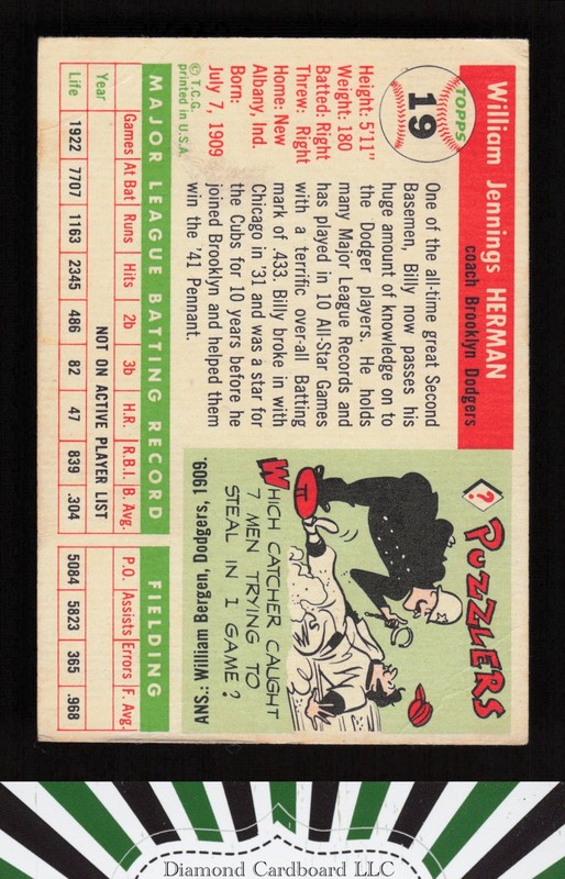 1955 Topps #19 Billy Herman VG h, back