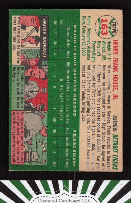 1954 Topps #163 Frank House VG c, back