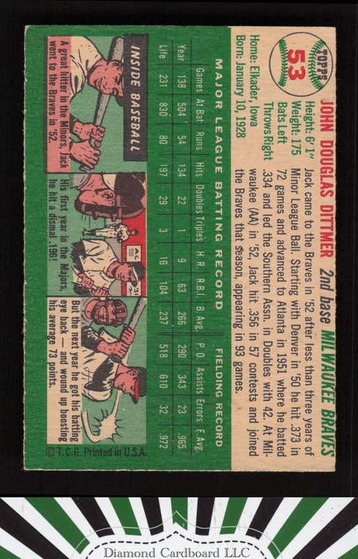 1954 Topps #53 Jack Dittmer VG+ f, back