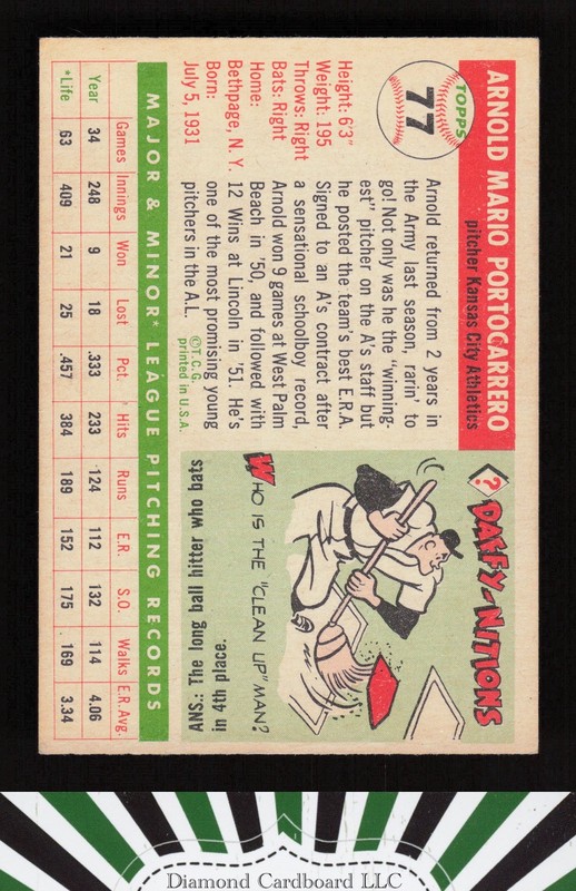 1955 Topps #77 Arnold Portocarrero VGEX+ m, back