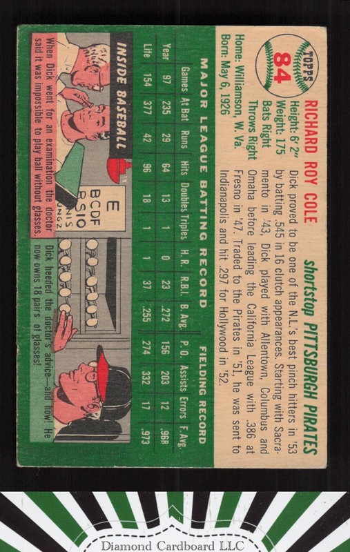 1954 Topps #84 Dick Cole VG [GOOD CENTERING] i, back