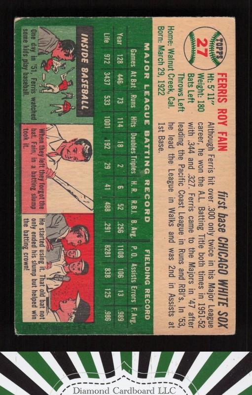 1954 Topps #27 Ferris Fain VG m, back