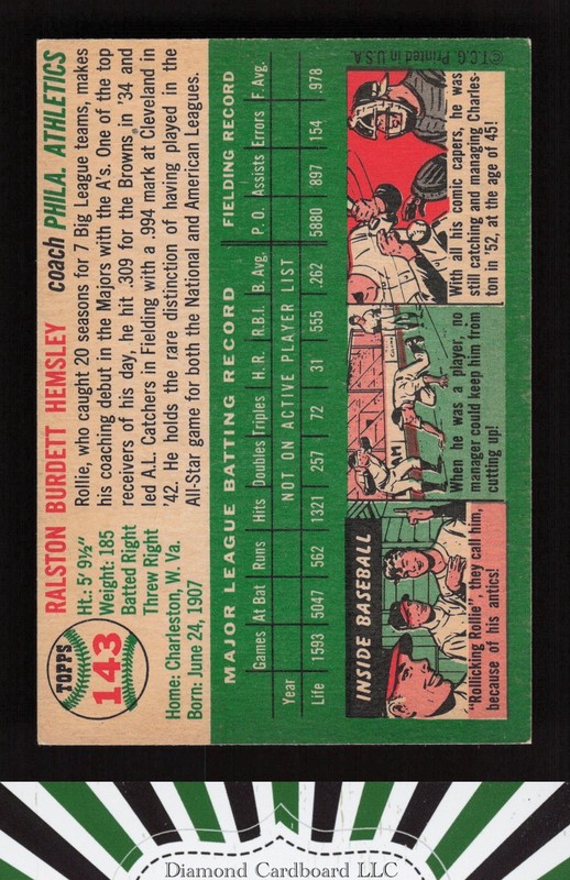 1954 Topps #143 Rollie Hemsley VGEX+ o, back