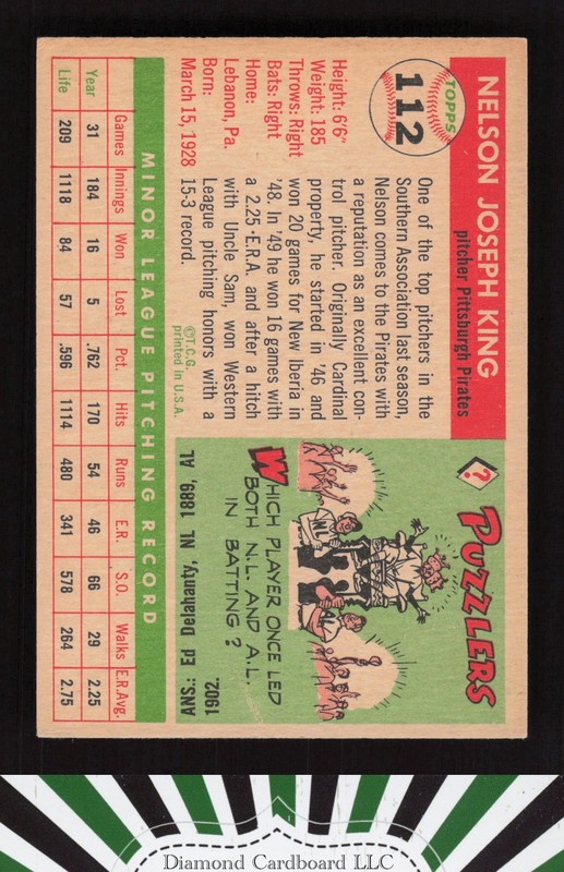 1955 Topps #112 Nelson King VGEX+ [NICELY CENTERED] p, back