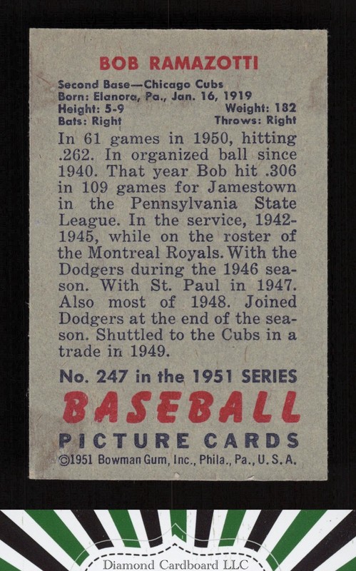 1951 Bowman #247 Bob Ramazzotti EX, back