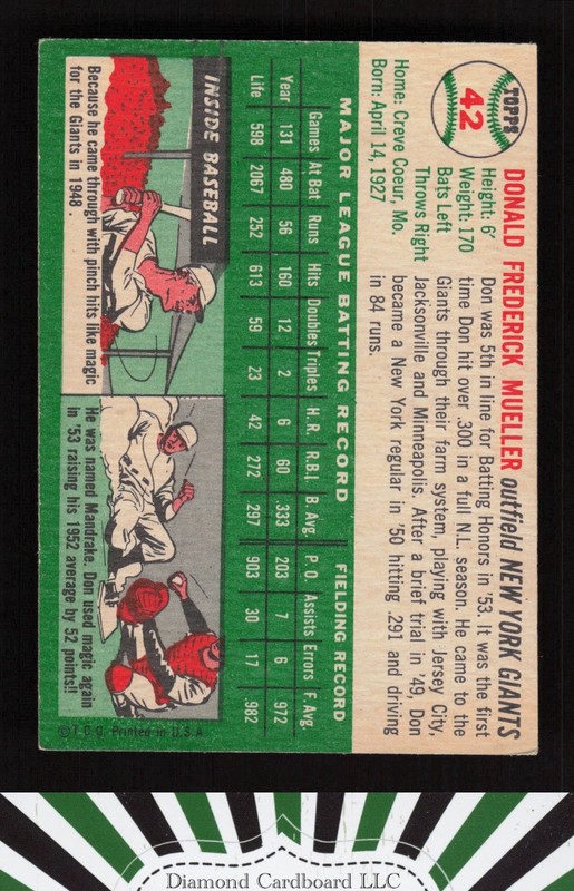 1954 Topps #42 Don Mueller EX c, back