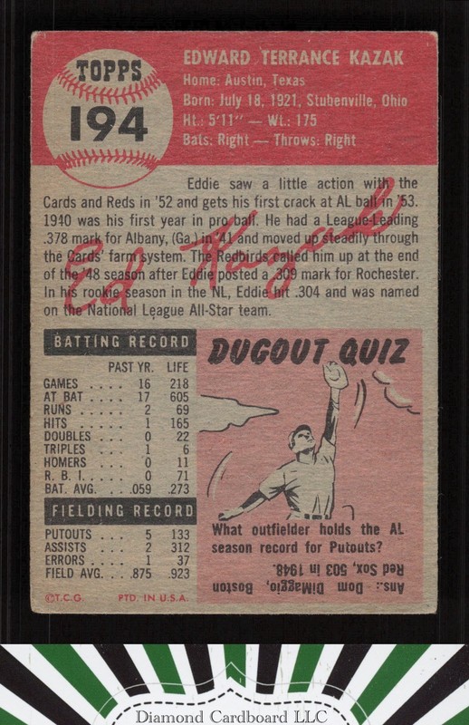 1953 Topps #194 Eddie Kazak GD a, back