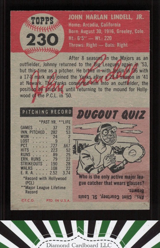 1953 Topps #230 Johnny Lindell VGEX h, back