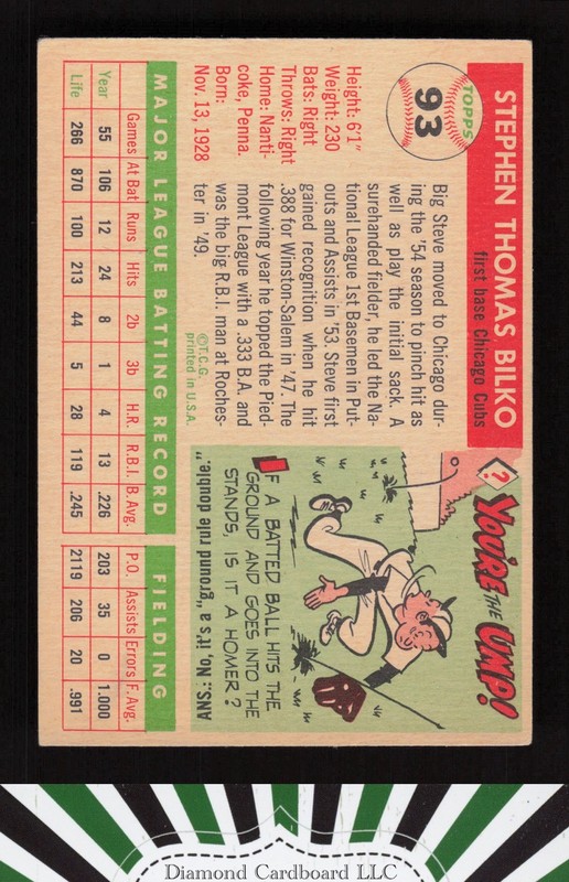 1955 Topps #93 Steve Bilko VGEX+ k, back