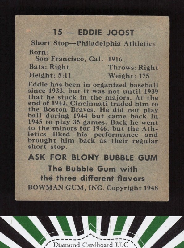 1948 Bowman #15 Eddie Joost VGEX+ a, back