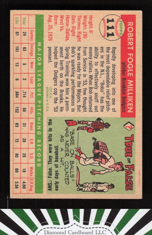 1955 Topps #111 Bob Milliken VGEX m, back