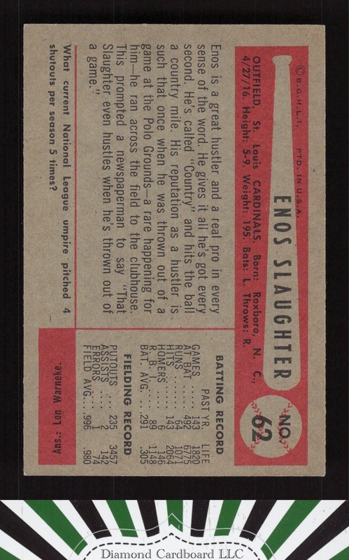 1954 Bowman #62 Enos Slaughter NM h, back