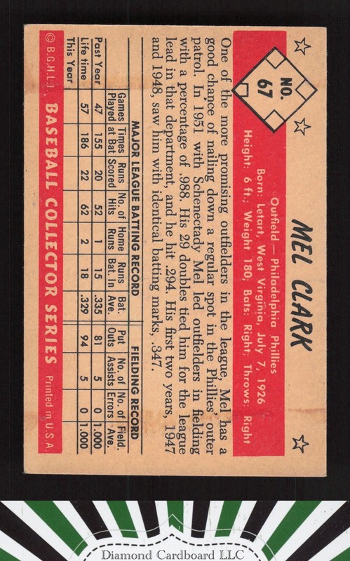 1953 Bowman Color #67 Mel Clark VGEX b, back