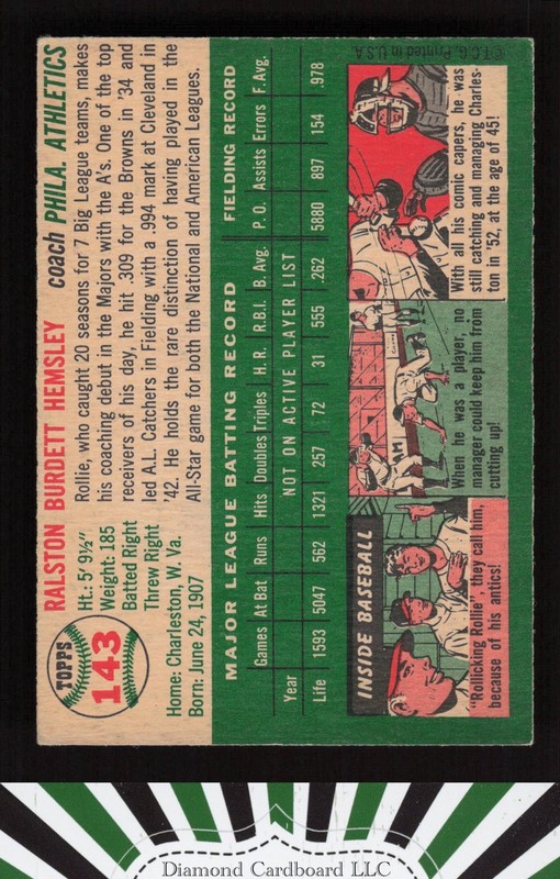 1954 Topps #143 Rollie Hemsley VGEX c, back