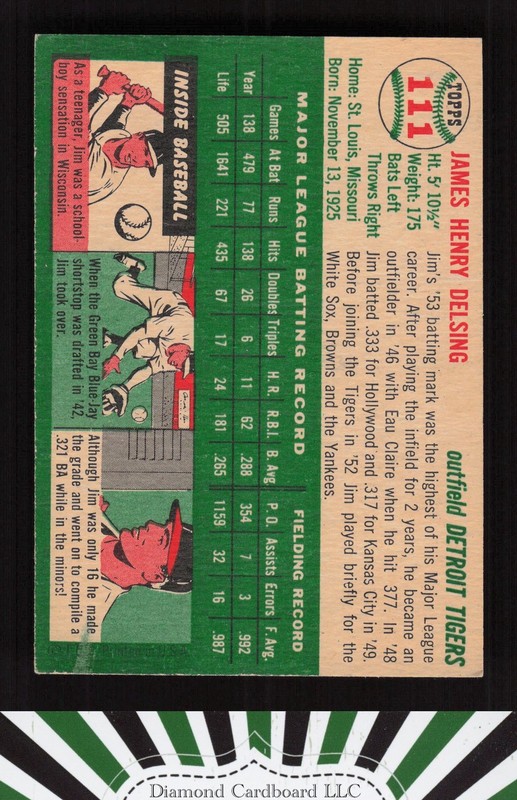 1954 Topps #111 Jim Delsing EXMT d, back