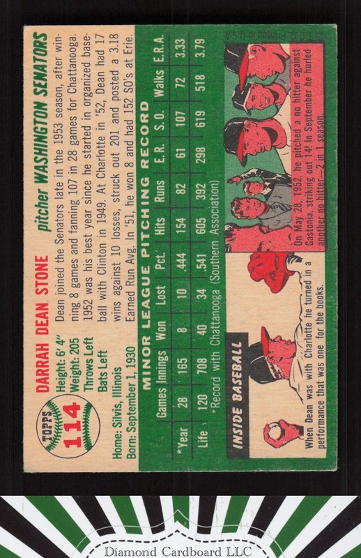 1954 Topps #114 Dean Stone VGEX f, back