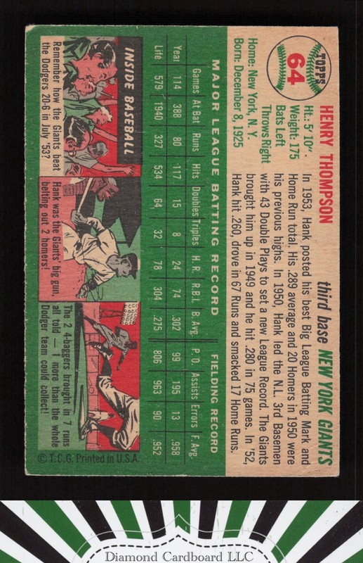 1954 Topps #64 Hank Thompson VG [CENTERED] a, back