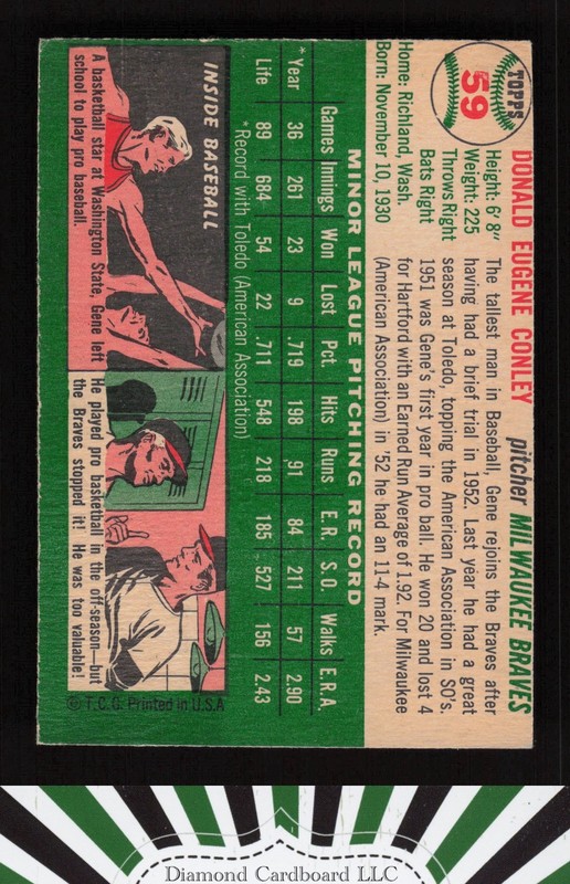 1954 Topps #59 Gene Conley VG n, back
