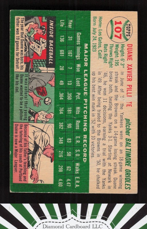 1954 Topps #107 Duane Pillette EX n, back