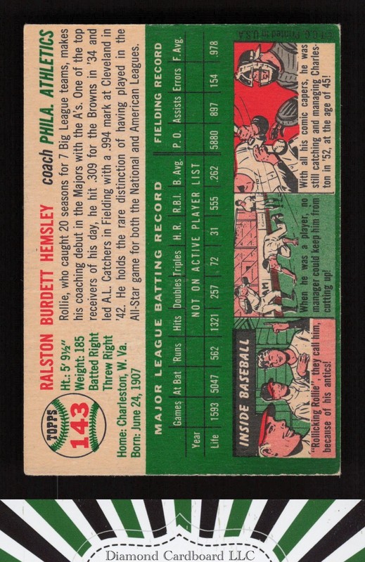 1954 Topps #143 Rollie Hemsley GD k, back