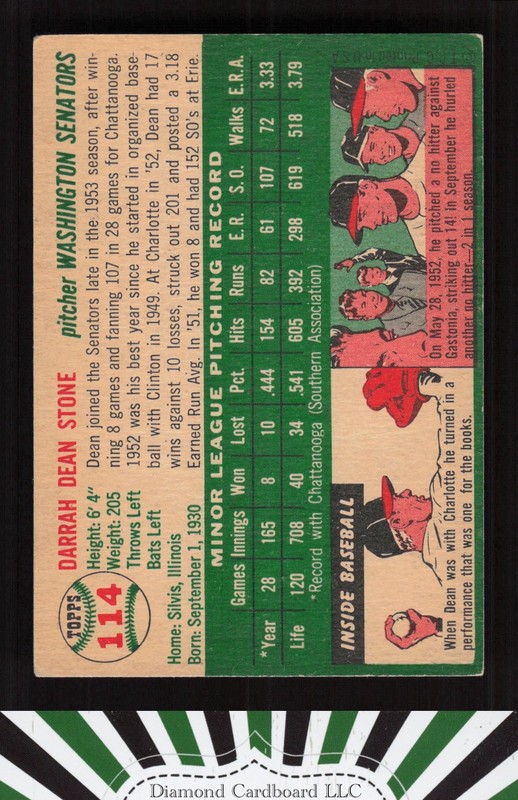 1954 Topps #114 Dean Stone VGEX+ a, back