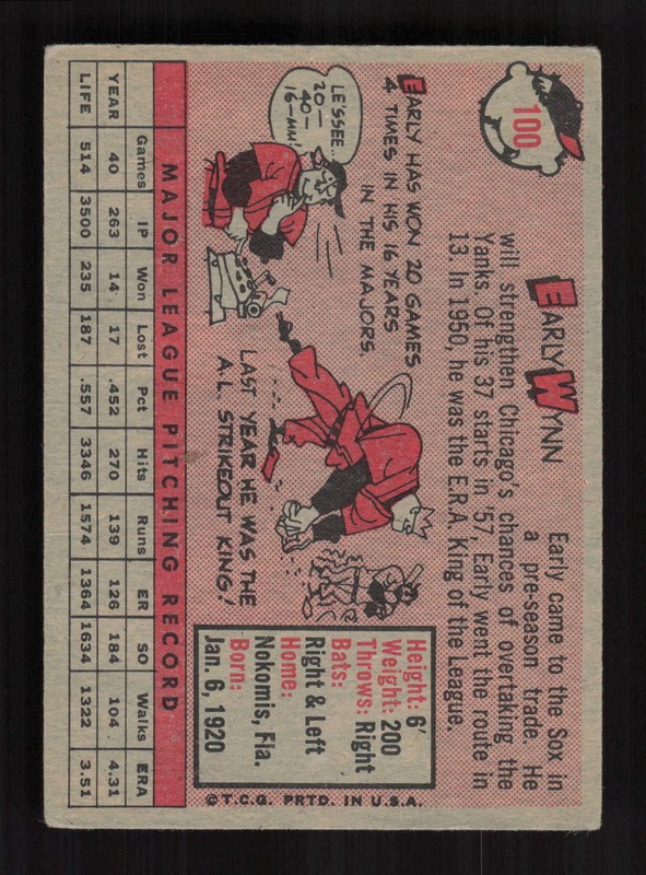 1958 Topps #100 Early Wynn White Letters VG a, back