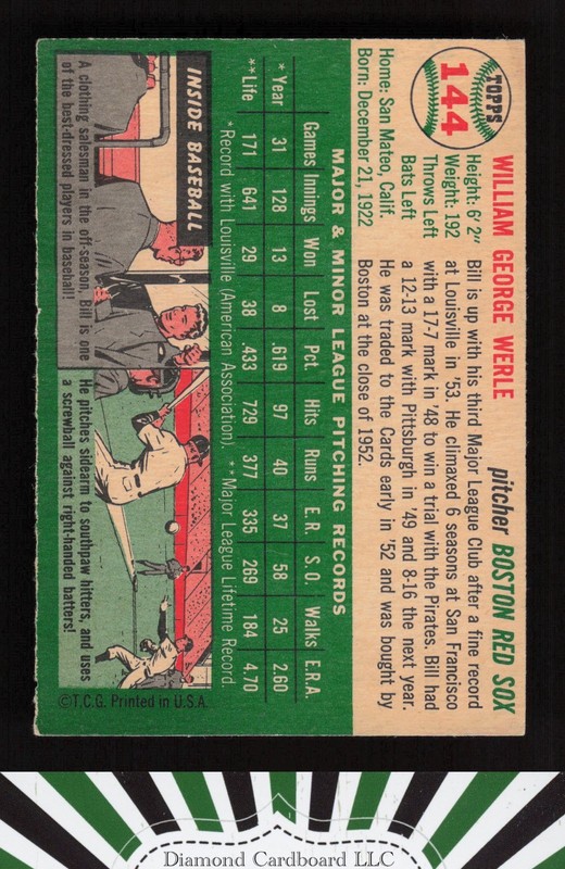 1954 Topps #144 Bill Werle VG [GOOD EYE APPEAL] n, back