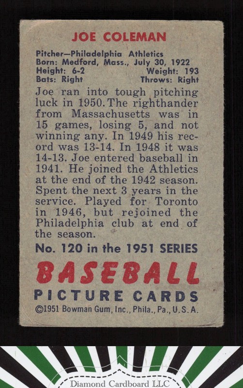 1951 Bowman #120 Joe Coleman VG, back
