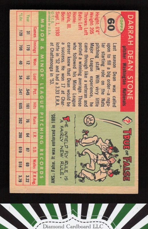 1955 Topps #60 Dean Stone VG m, back