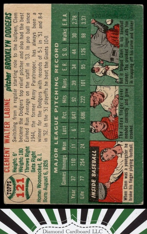 1954 Topps #121 Clem Labine VGEX i, back