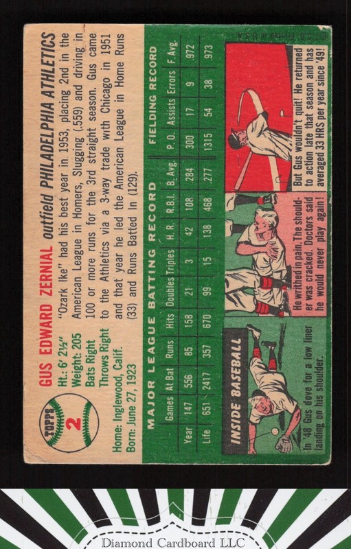 1954 Topps #2 Gus Zernial VG [CENTERED] a, back