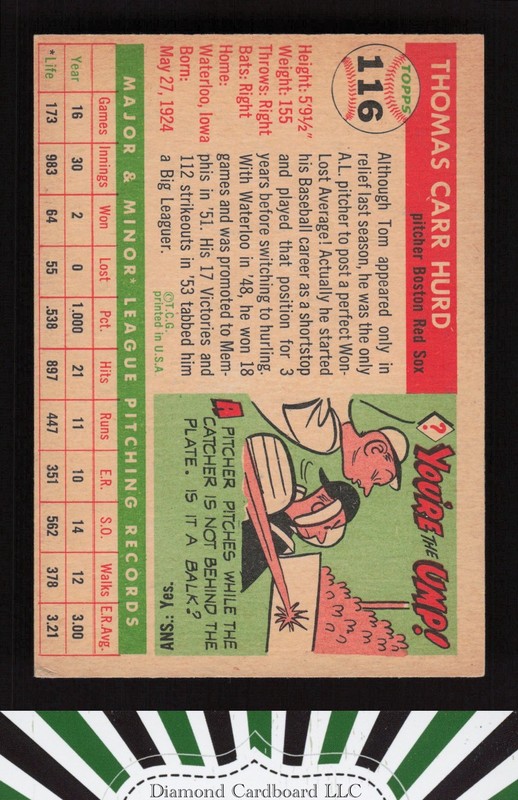 1955 Topps #116 Tom Hurd EX (MC) h, back