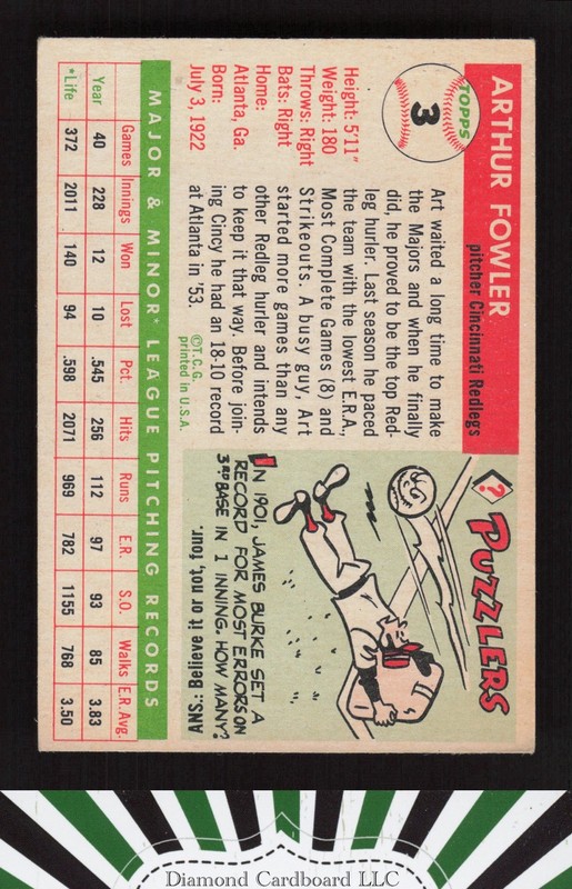 1955 Topps #3 Art Fowler VGEX+ o, back