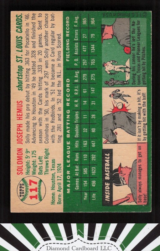 1954 Topps #117 Solly Hemus VG [GREAT EYE APPEAL] c, back