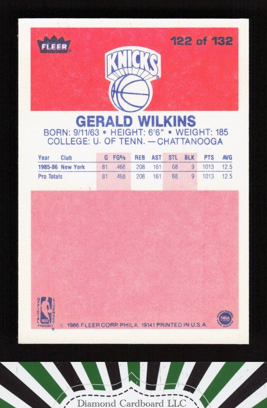 1986-87 Fleer #122 Gerald Wilkins NMMT, back