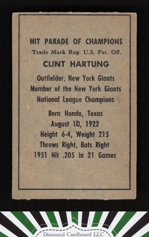 1952 Berk Ross Clint Hartung EX, back