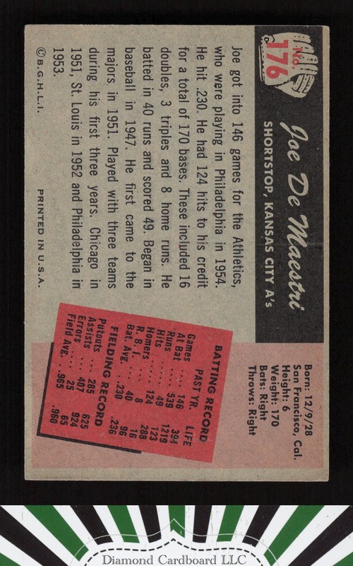 1955 Bowman #176 Joe DeMaestri VGEX, back