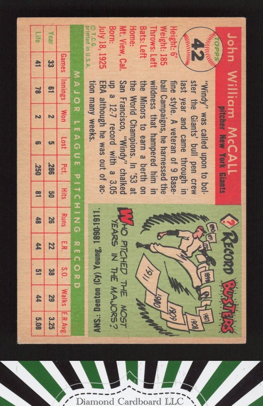 1955 Topps #42 Windy McCall VGEX+ e, back