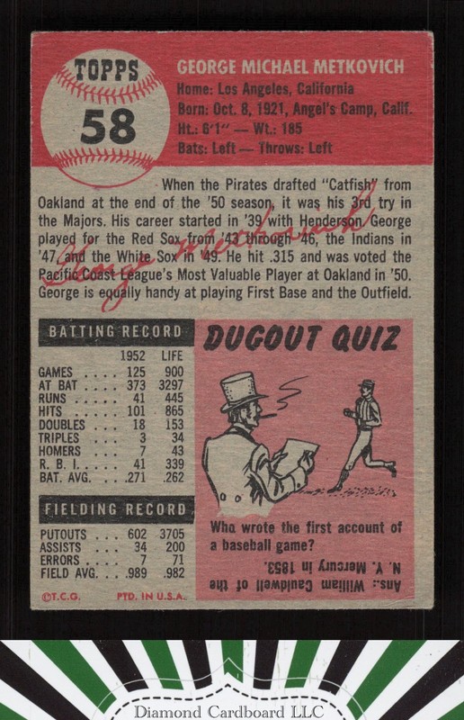 1953 Topps #58 George Metkovich VG b, back