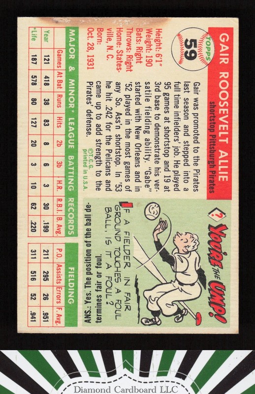 1955 Topps #59 Gair Allie VG (ST) n, back